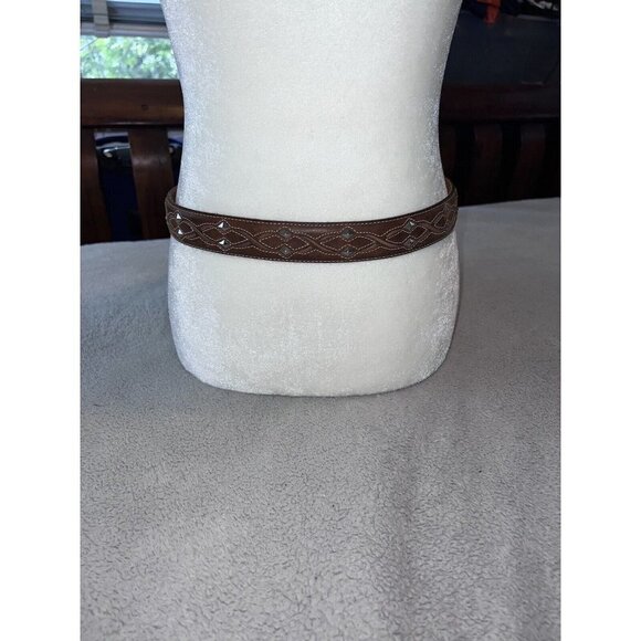 TONY LAMA Mens Cognac Nubuck Diamond Silver Studs Silver Buckle Belt - Picture 6 of 12